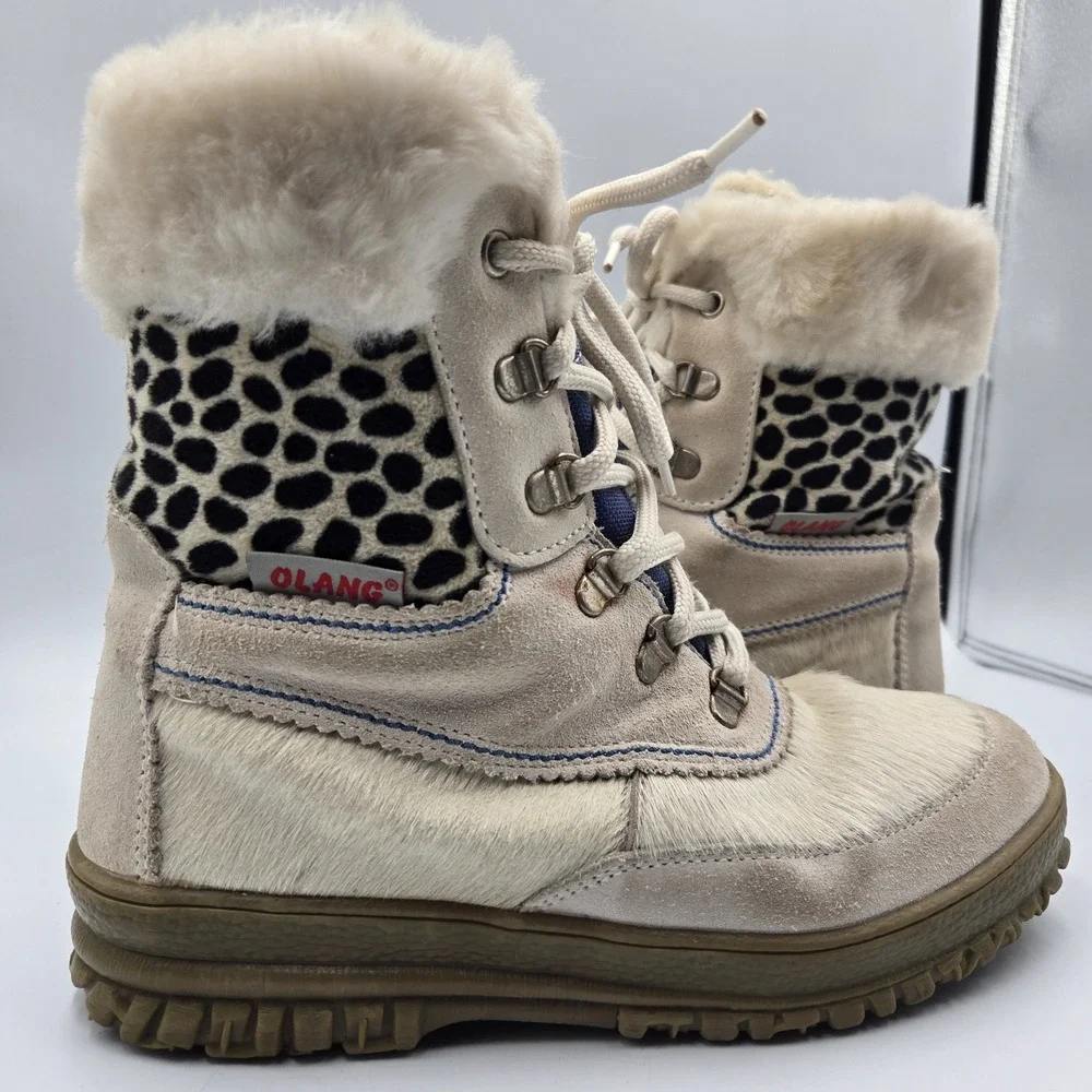 Olang White Calf Hair Eskimo Boots Pulse Snow Winter Pull On #38 Virgen Wool VTG